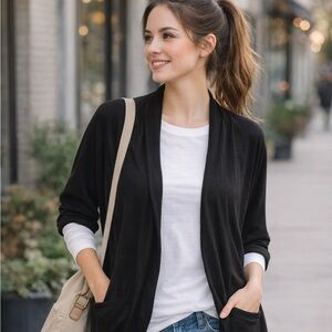 Zenergy by Chico’s Black Open Front Cardigan Shrug Size 3 XL Stretch